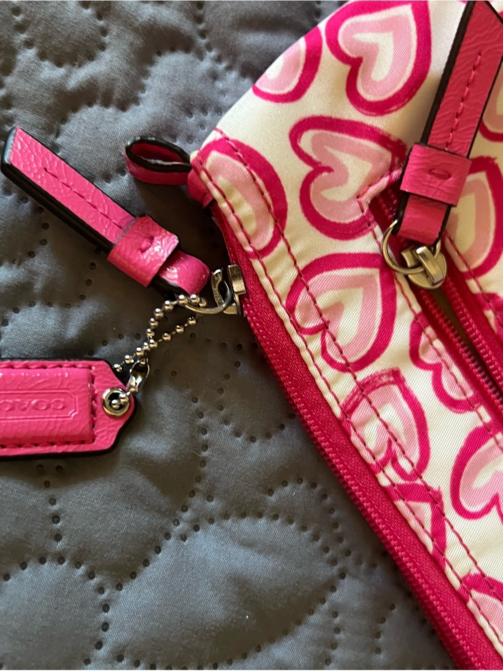 Coach Pink & Cream Heart-Print Cosmetic Pouch - Picture 3 of 4